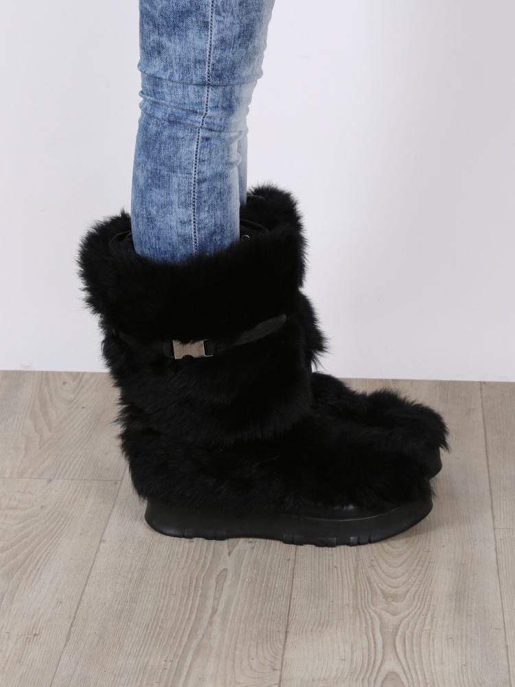 Prada - Black Faux Fur Snow Boots 41 