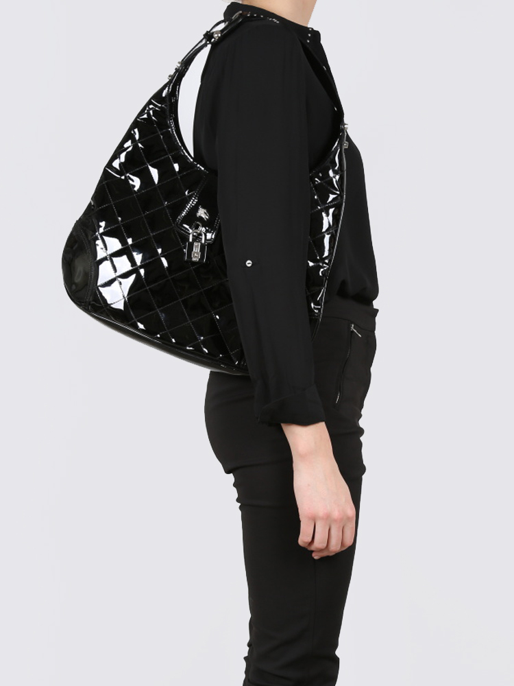 Burberry - Brooke Quilted Patent Leather Black Hobo Bag 