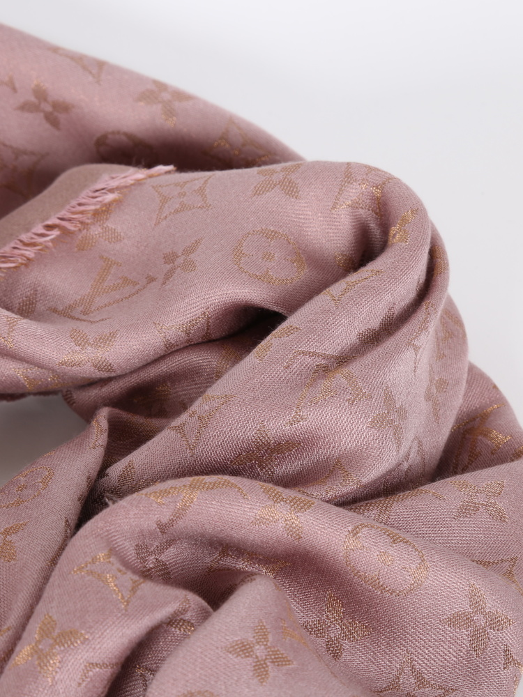 Louis Vuitton Silk Wool Monogram Shine Shawl Rose 476021