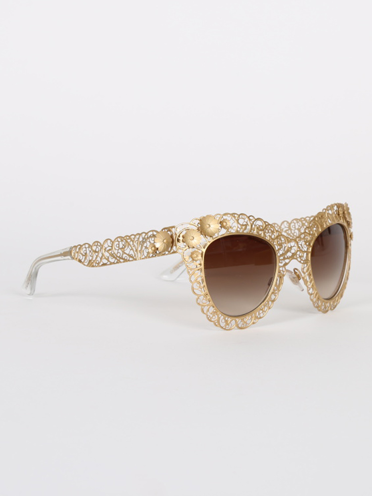 Dolce & Gabbana - Gold Floral Filigree Cat Eye Sunglasses |  