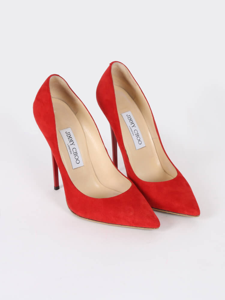 Jimmy Choo Anouk Red Suede Leather Pumps 37 Luxurybagscz 2530