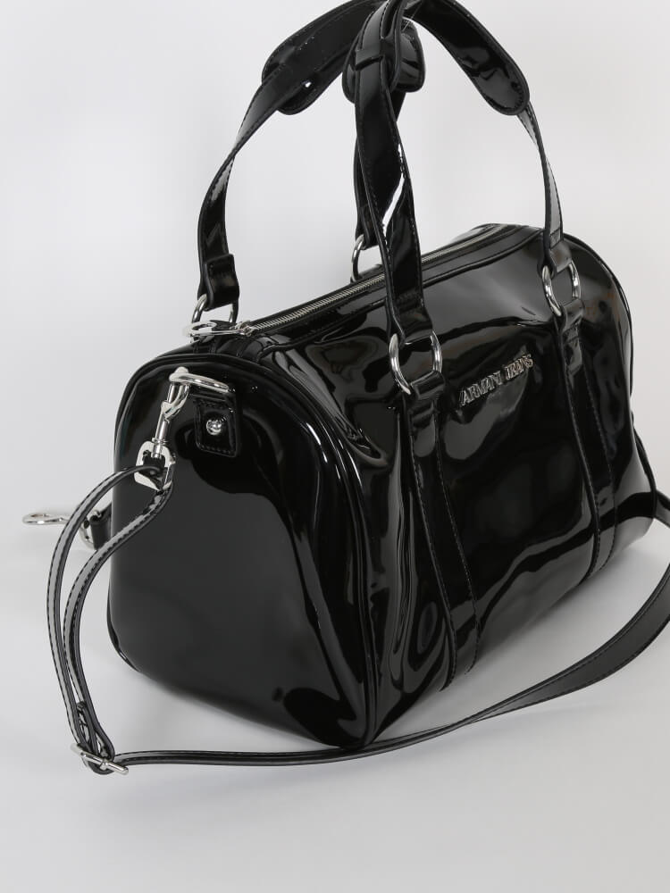 Armani Jeans Logo PVC Crystal Bowling Bag Black www.luxurybags.cz