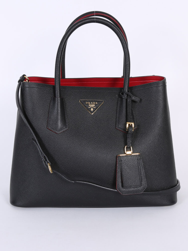 Prada - Saffiano Cuir Leather Tote Double Bag Nero