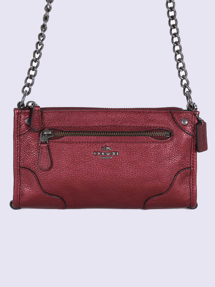 Coach Mickie Grain Leather Crossbody Metallic Burgundy www