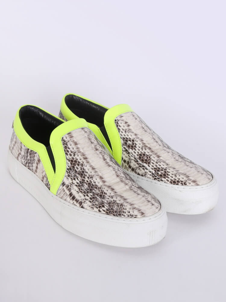 Philipp Plein Cream Python Embossed Leather Spike Slip On Sneakers Size  42.5 Philipp Plein