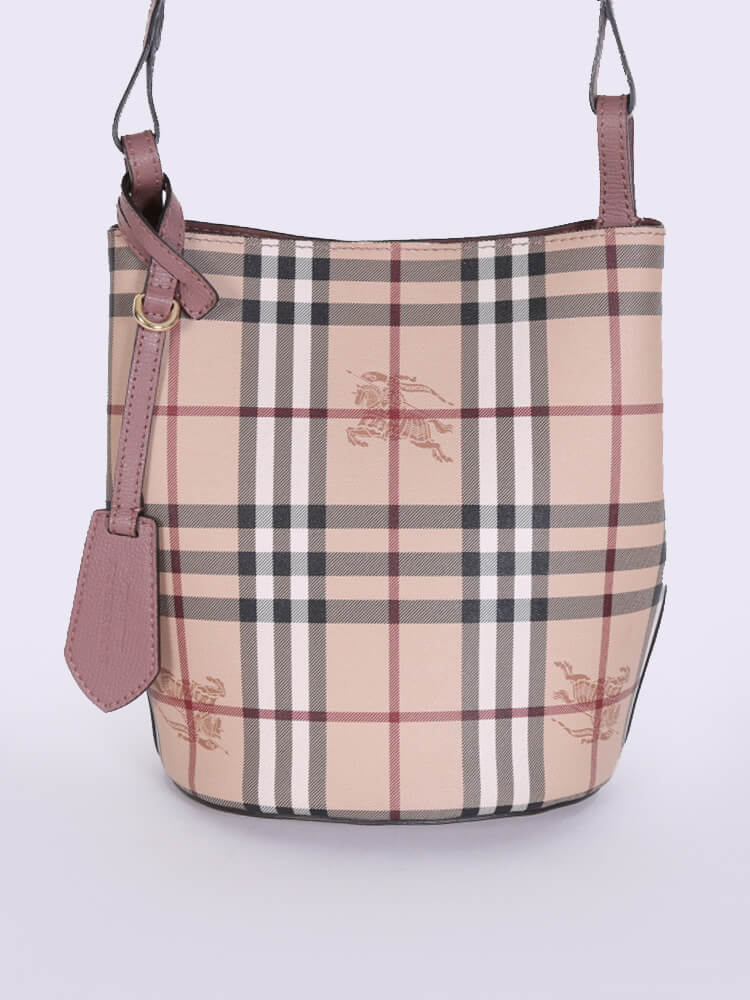 Burberry Leather & Haymarket Check Crossbody Bucket Bag www