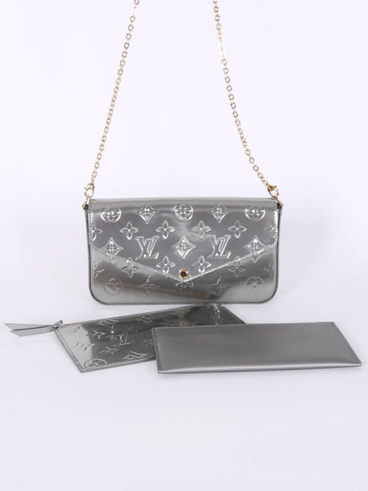 LOUIS VUITTON M68648 POCHETTE FELICIE METALLIC GREY CHAIN POCHETTE