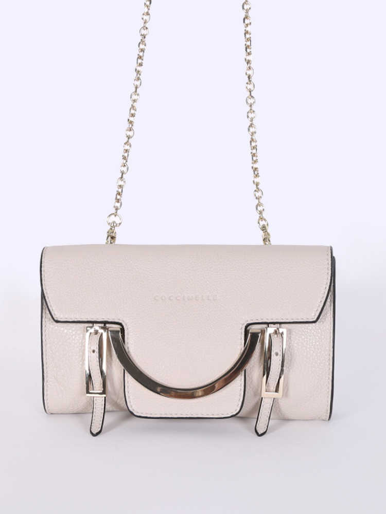 Coccinelle Celeste Leather Chain Crossbody Beige www.luxurybags.cz