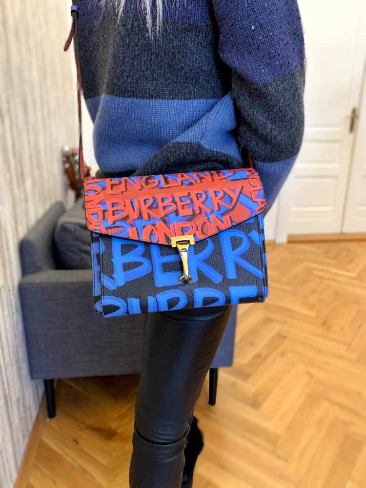 Burberry Small Graffiti Print Leather Crossbody Bag Red Blue