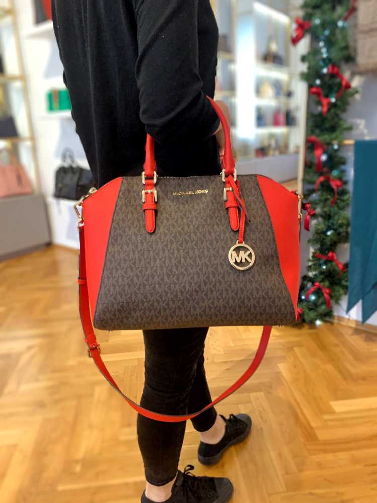 Michael Kors - Ciara Large MK Signature Satchel Red 