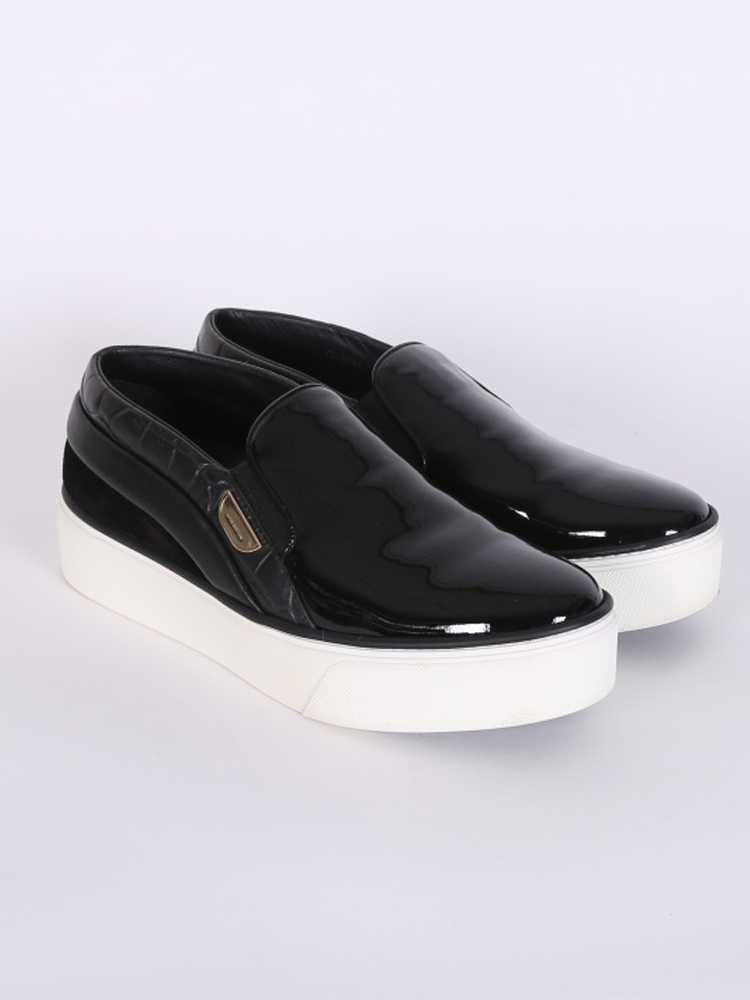 LOUIS VUITTON Alligator Patent Calfskin Catwalk Slip On 38 Black 163528