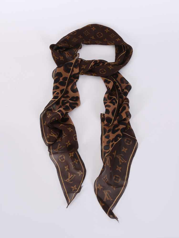 Louis Vuitton - Monogram & Leopard Print Silk Chiffon Scarf Brown