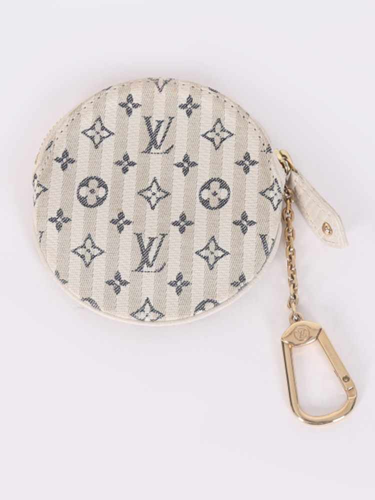 LOUIS VUITTON Mini Lin Croisette Round Coin Purse Blue 1240197