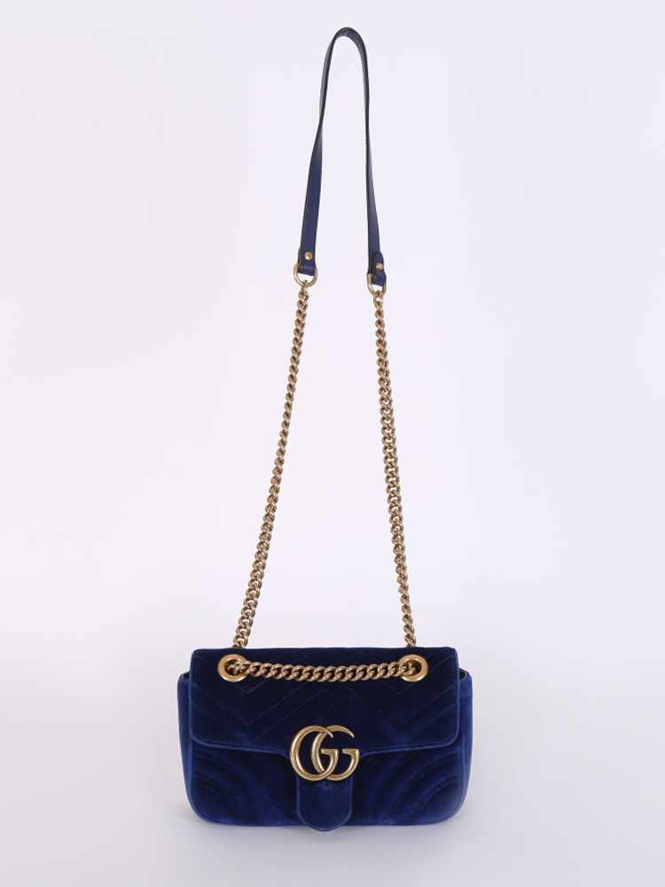 Gucci Gg Marmont Mini Velvet Shoulder Bag Cobalt Blue Luxurybagscz