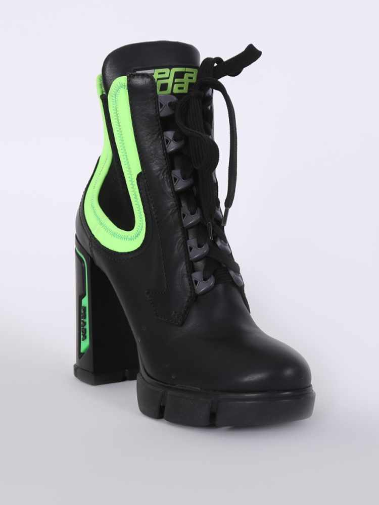 Prada - Laced Leather High Heel Booties Neon Green 39,5 