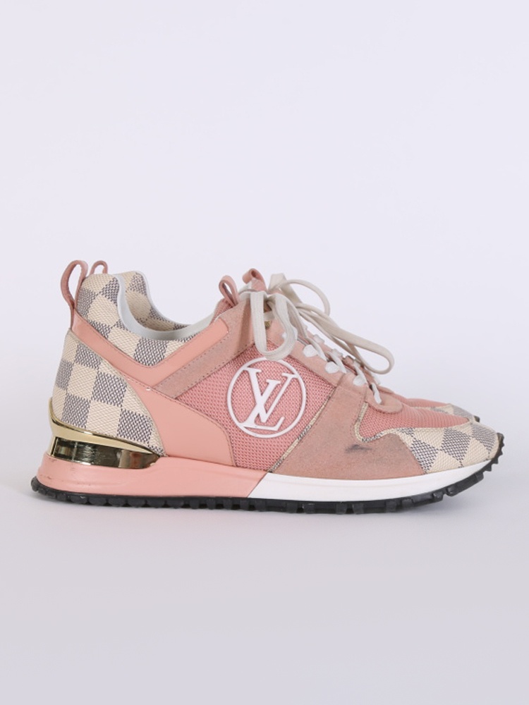 LOUIS VUITTON Damier Azur Suede Run Away Sneakers 38 Pink