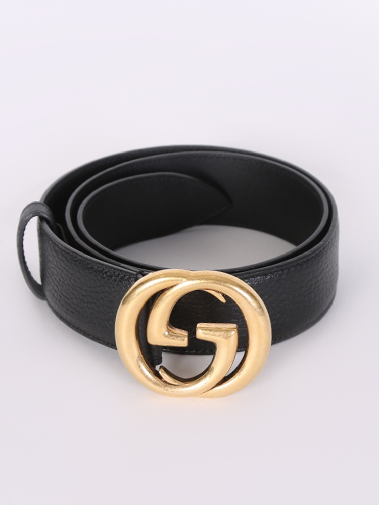 Gucci - GG Interlocking Buckle Leather Men Belt Black 85