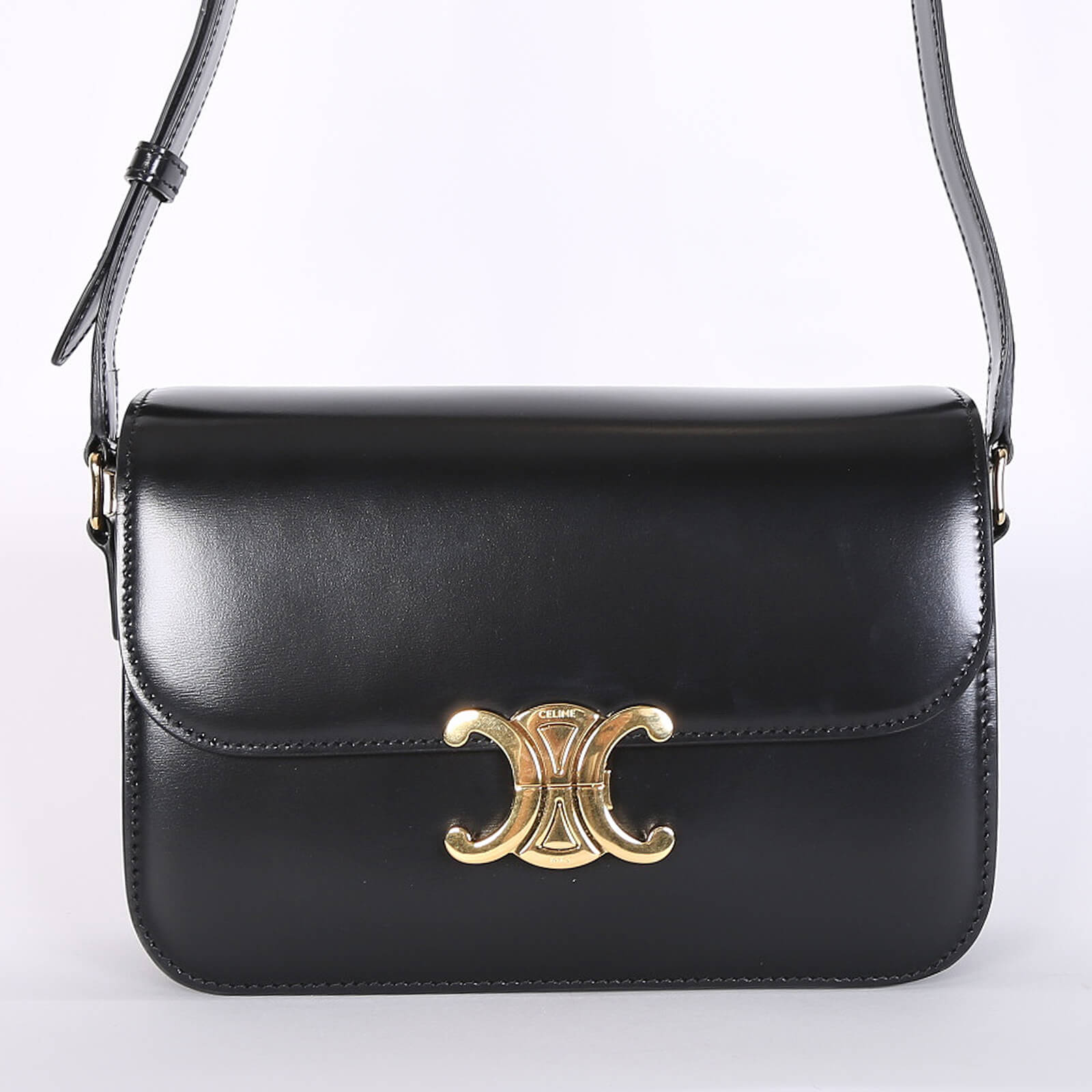 CLASSIQUE TRIOMPHE BAG IN SHINY CALFSKIN BLACK, Luxury, Bags