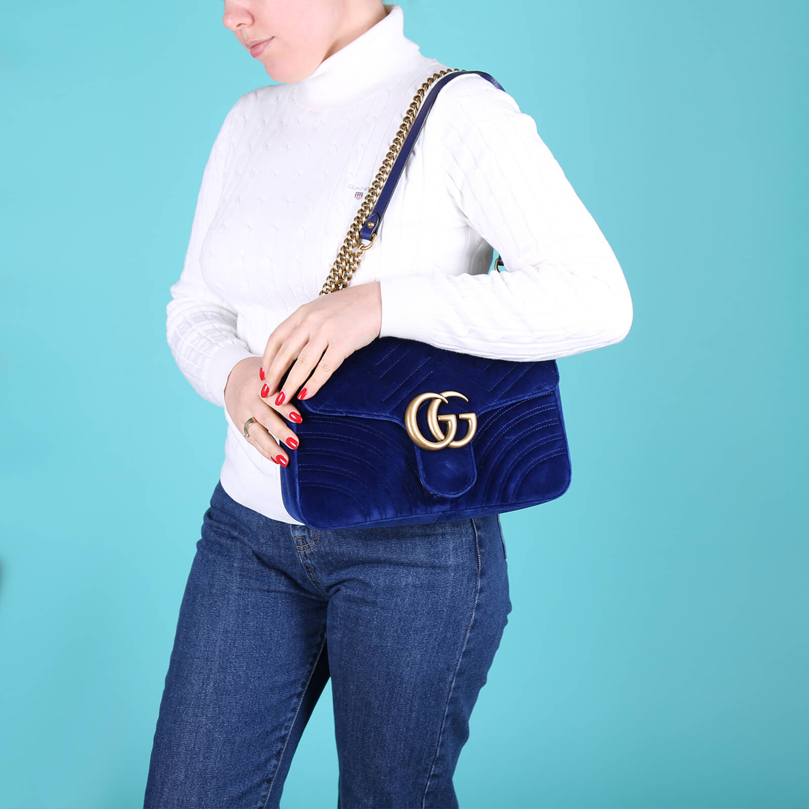 Sac velours croix épaule Gucci GG bleu royal marmont