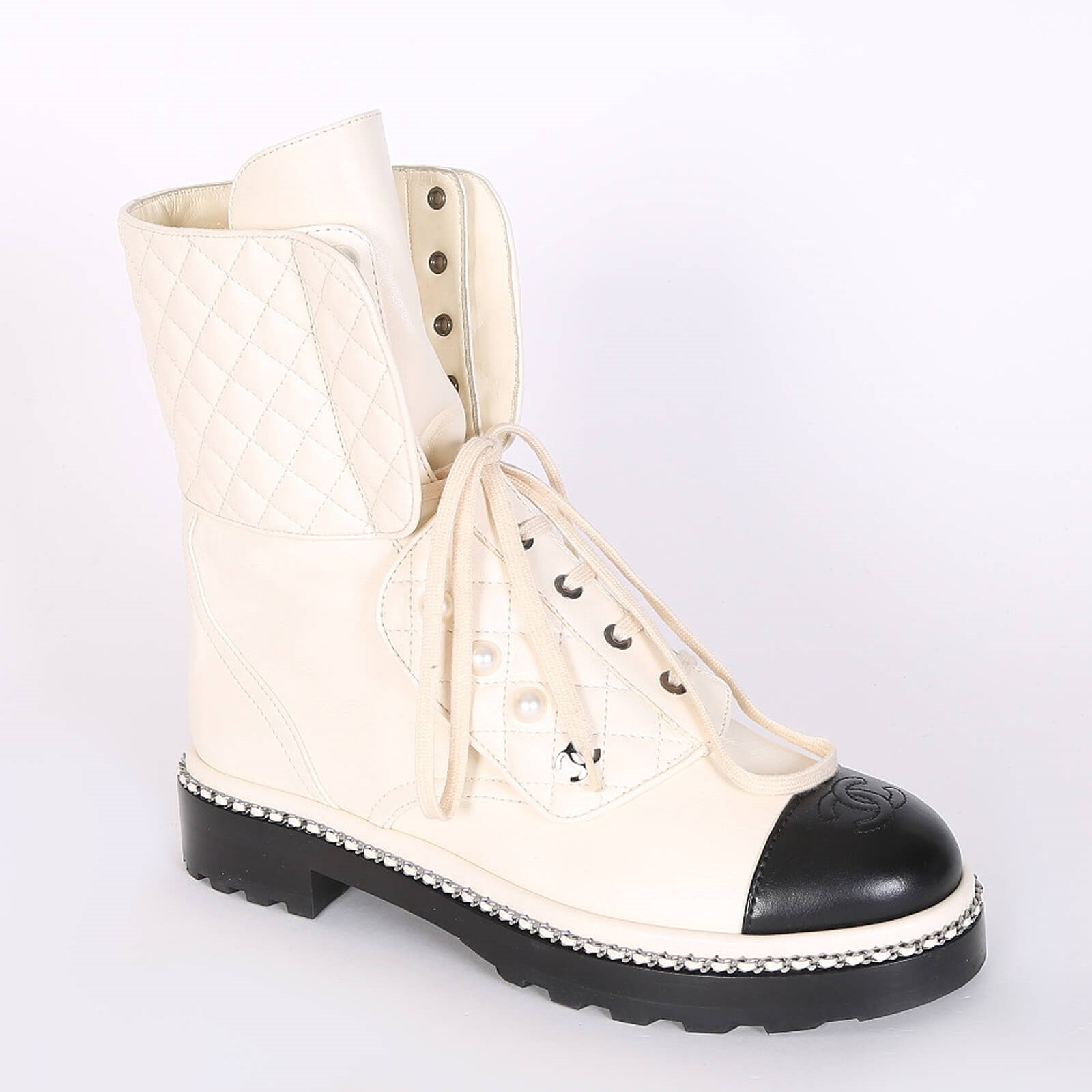 Chanel white best sale booties with pearls