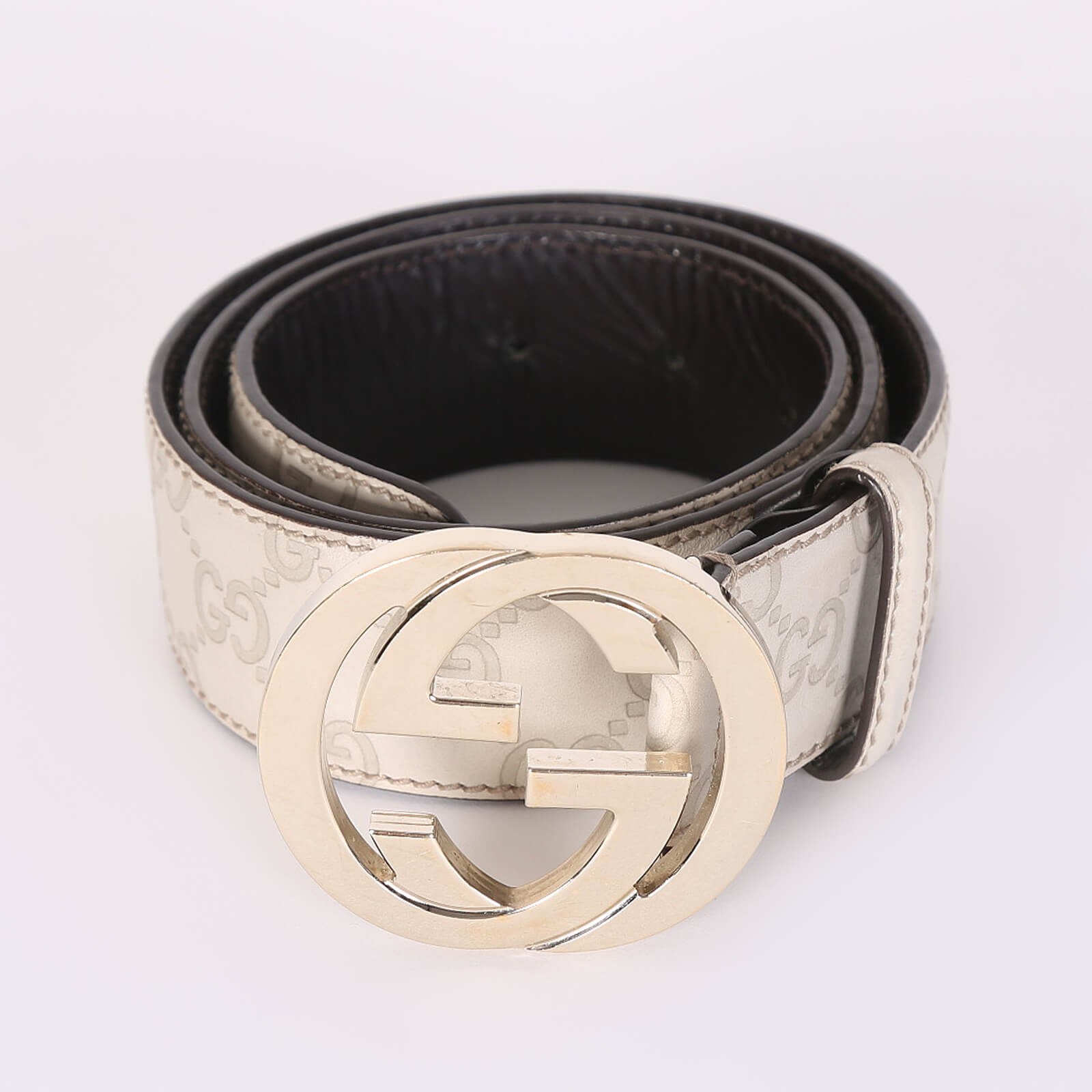 Gucci GG Interlocking Guccissima Leather Belt Cream 80 www