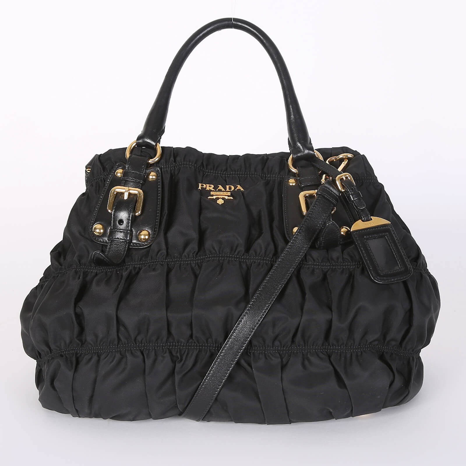 Prada - Tessuto Gaufré Top Handle Bag with Strap Nero 