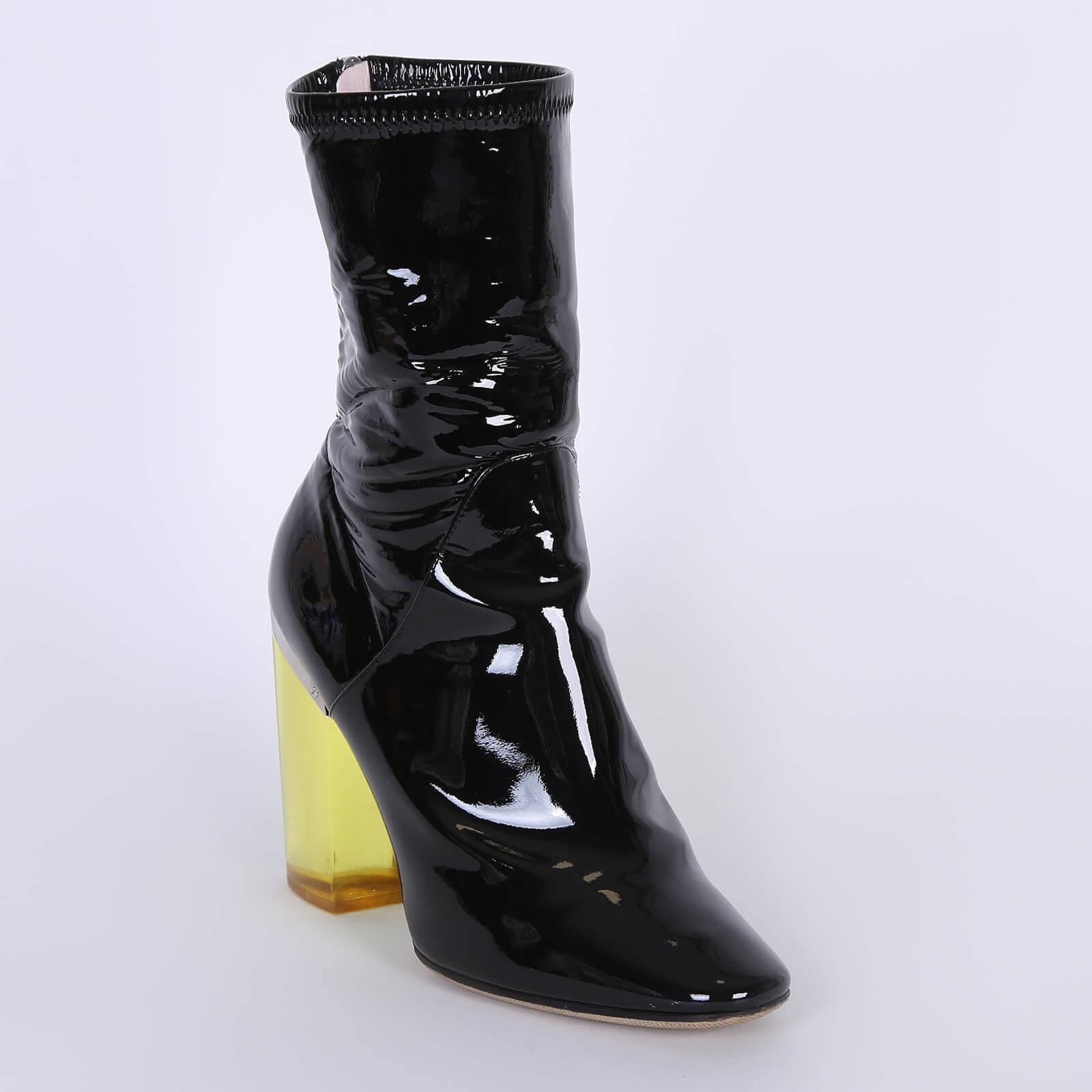 CHRISTIAN DIOR Latex Patent Leather Transparent Heel Ankle Boots Noir 40