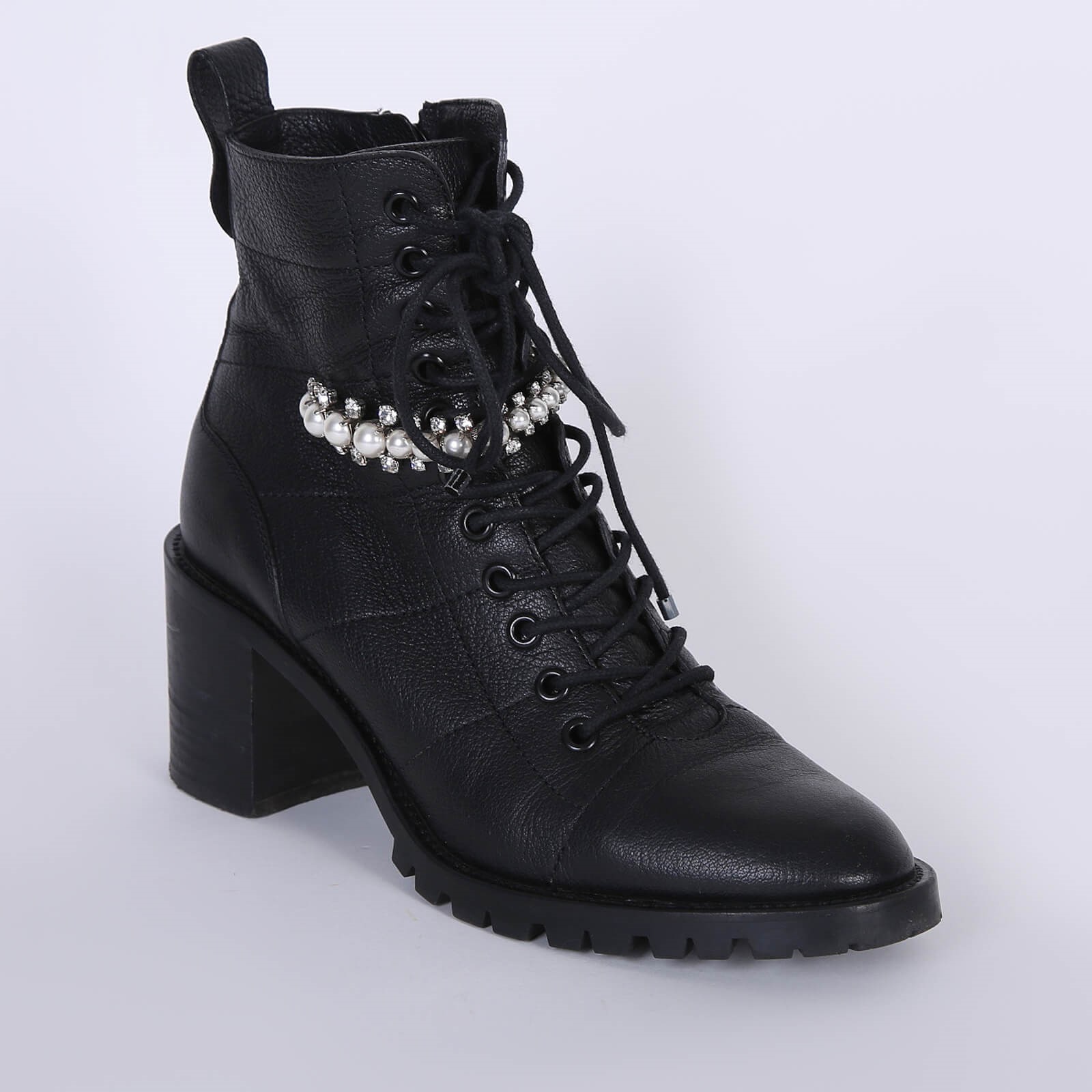 Jimmy Choo Cruz 65 Crystal Detail Grainy Leather Lace Up Combat Boots Black 39 5 www.luxurybags.cz