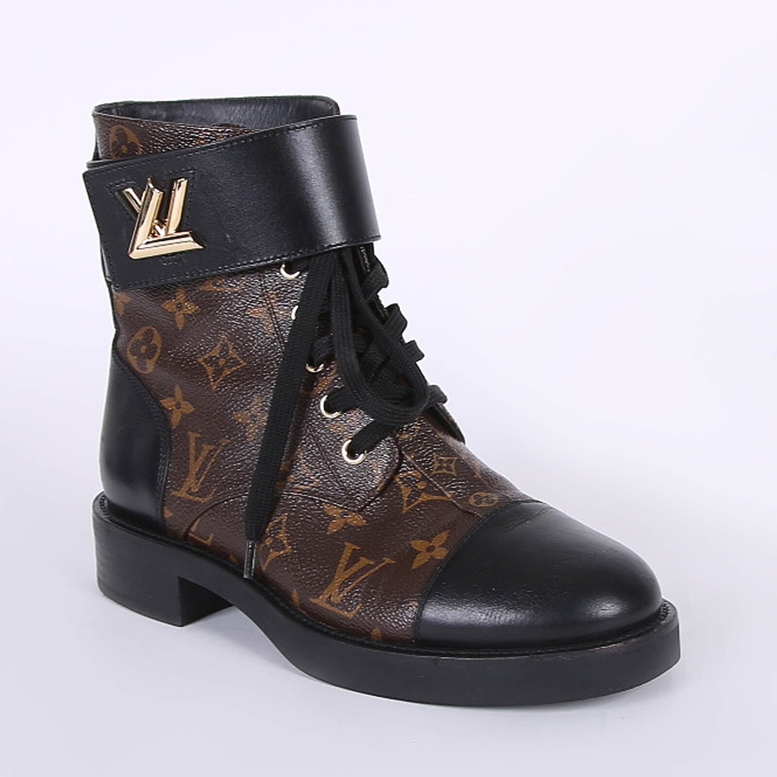 LOUIS VUITTON Calfskin Monogram Wonderland Flat Ranger Boots 37 Black  1230059