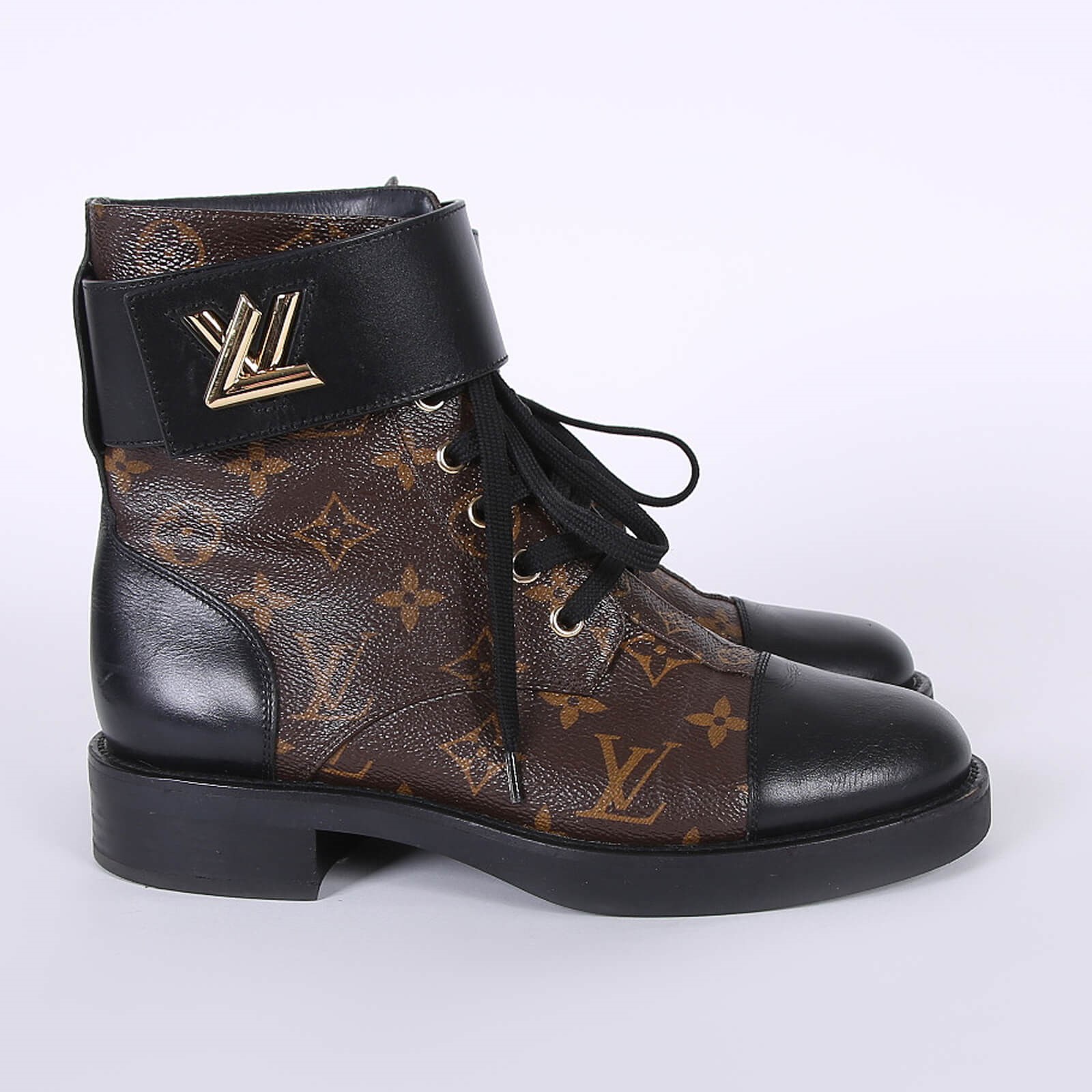 LOUIS VUITTON Calfskin Monogram Wonderland Flat Ranger Boots 37 Black  1230059