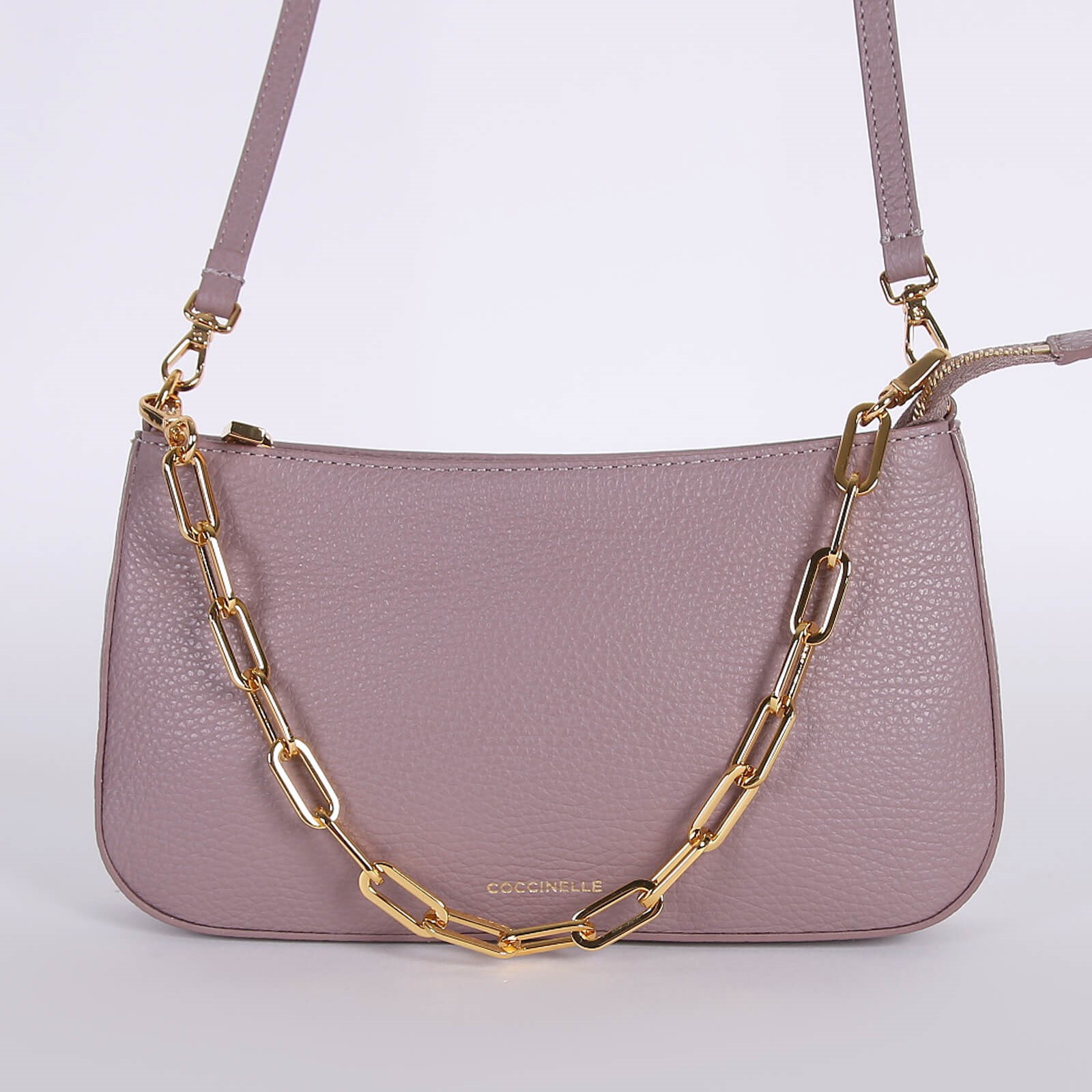 Coccinelle Grained Leather Chain Bag Violet www.luxurybags.cz