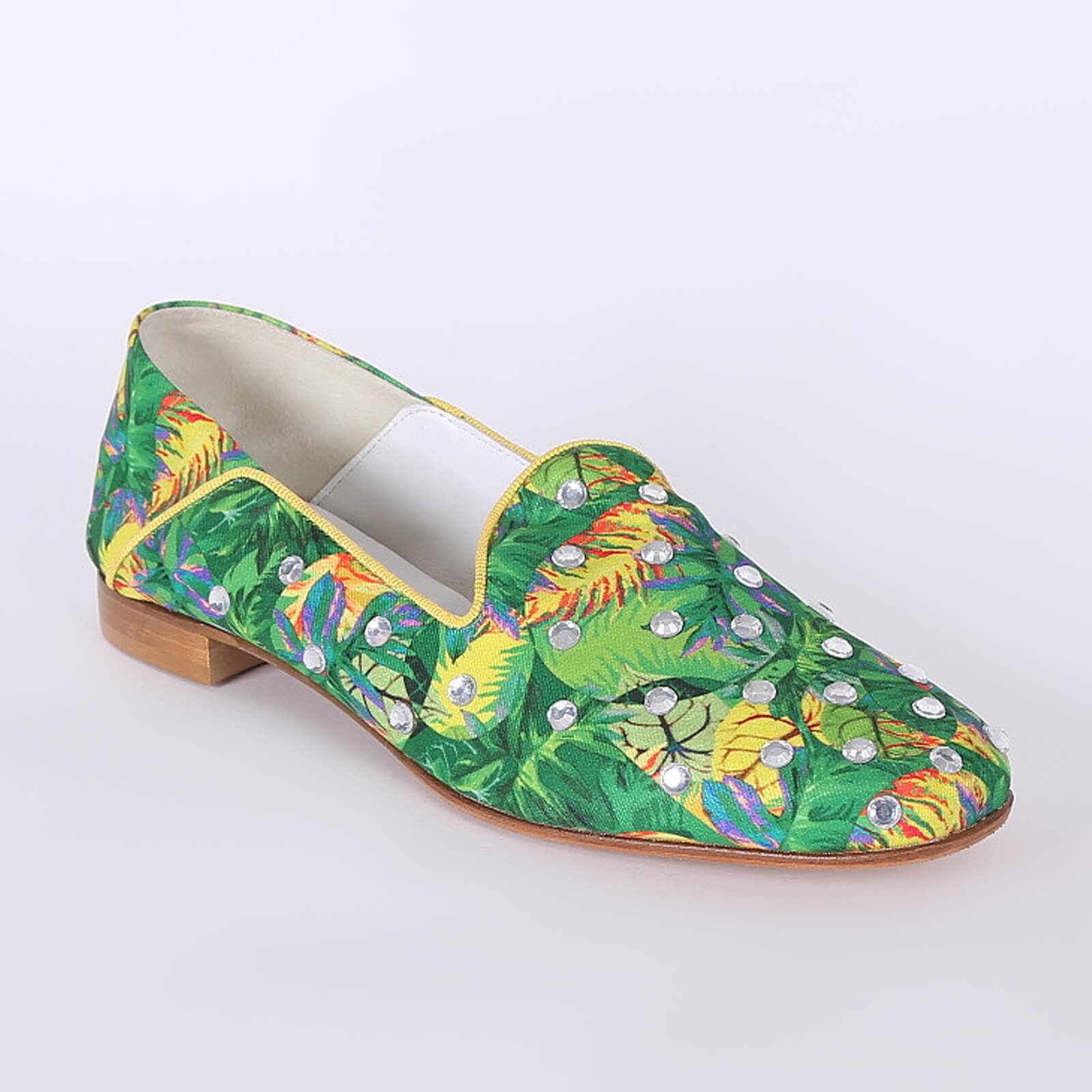 Baldinini Trend Crystal Studded Tropical Print Loafers Green